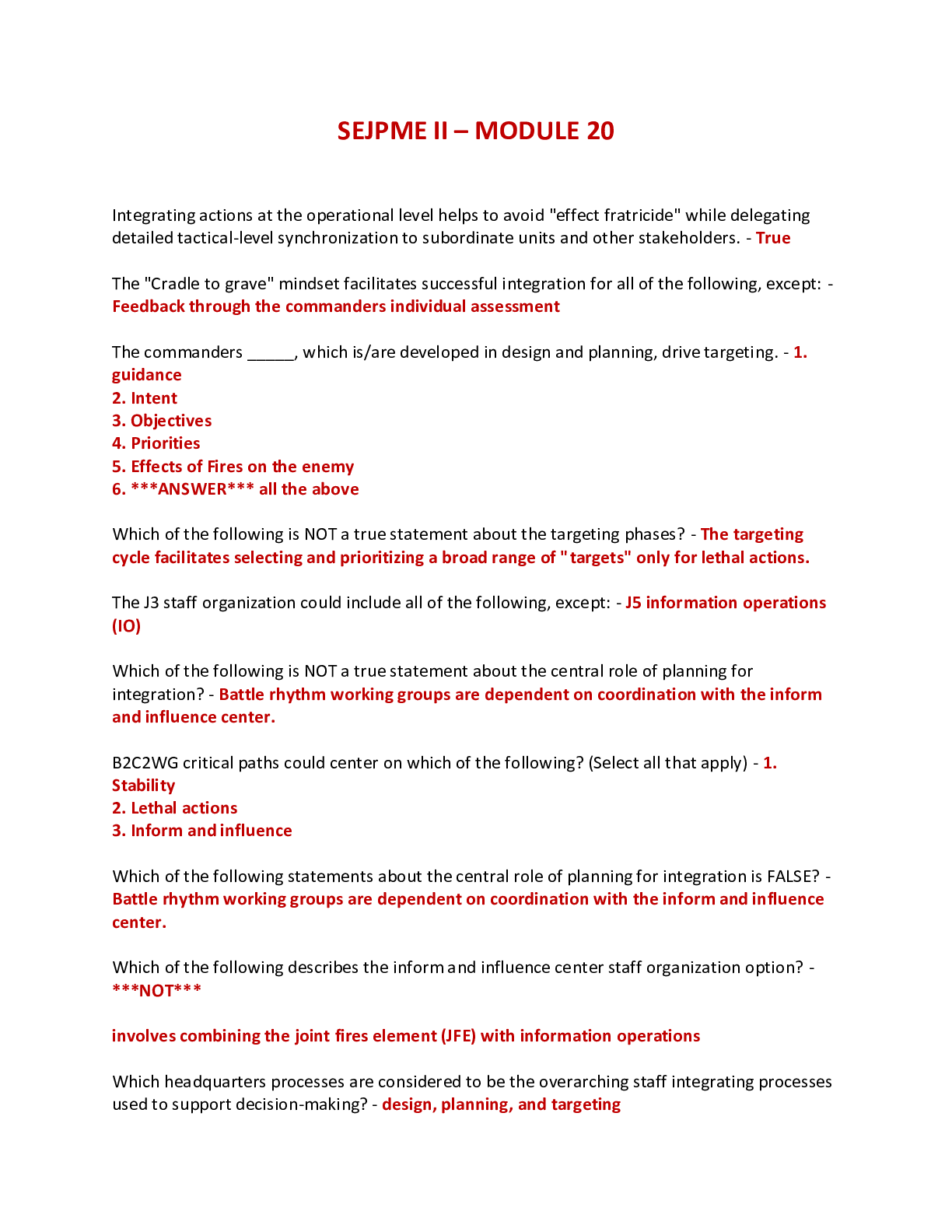 Preview of SEJPME II – MODULE 20 - INTEGRATION OF LETHAL AND NONLETHAL ACTIONS